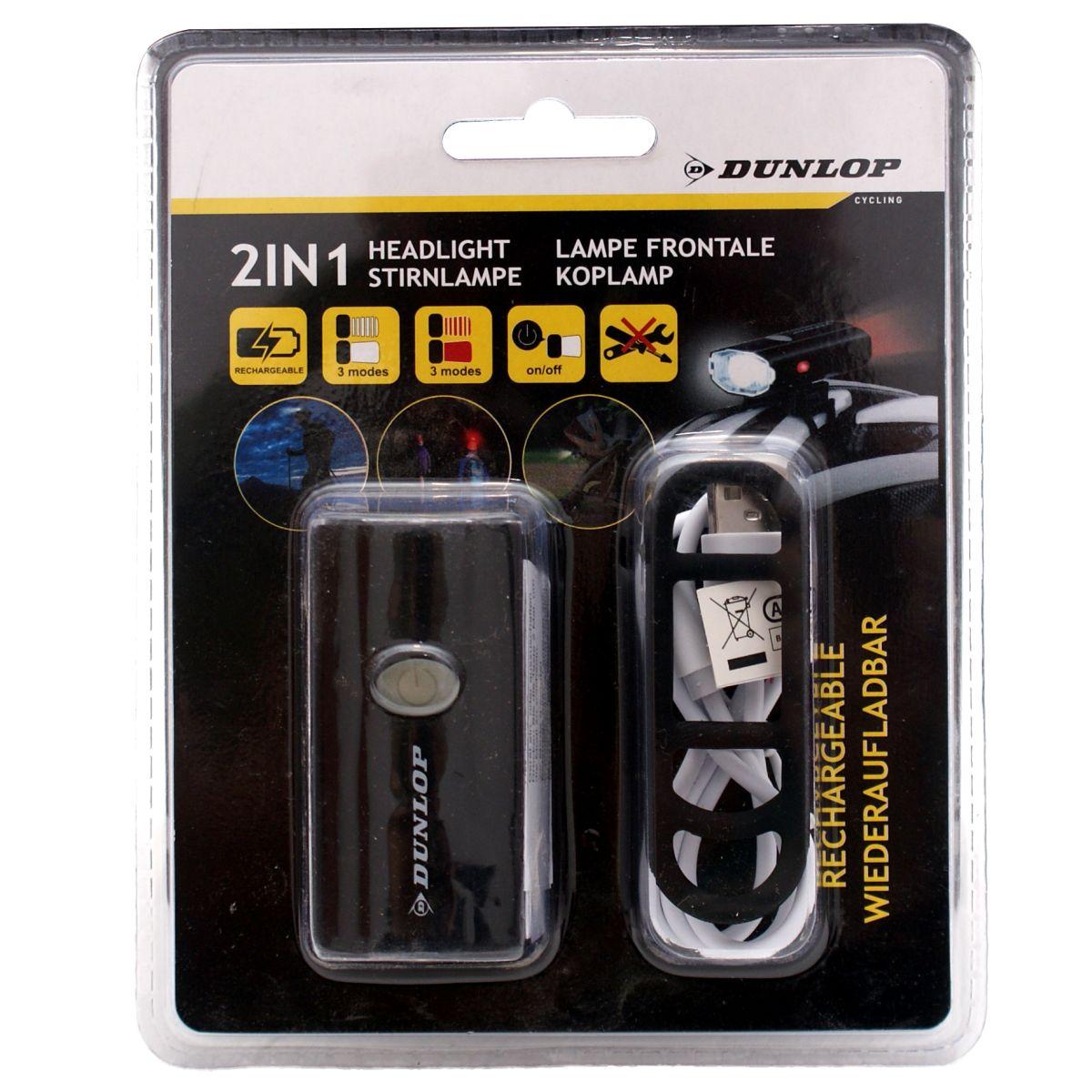 LAMPA ROWEROWA 2W1 ŁADOWANIE usb, UCHWYT DO MOCOWANIA NA KASKU DUNLOP - obrazek 7
