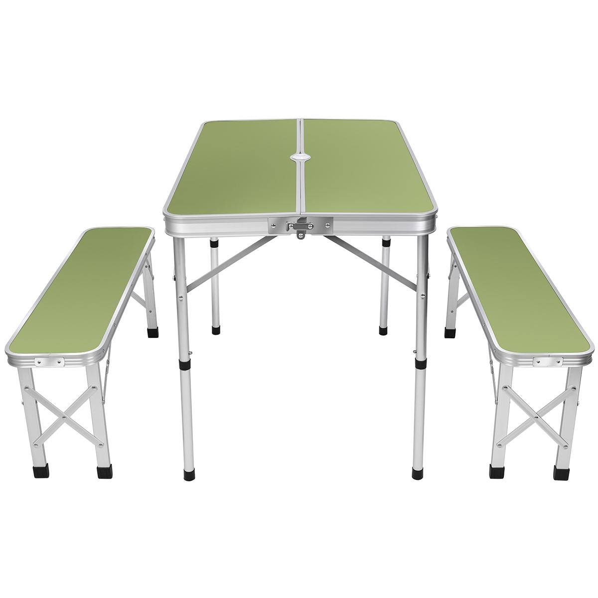 STOLIK TURYSTYCZNY SKŁADANY KEMPINGOWY 90x60x70CM I 2 ŁAWKI 87x23x39CM ZIELONY - obrazek 3