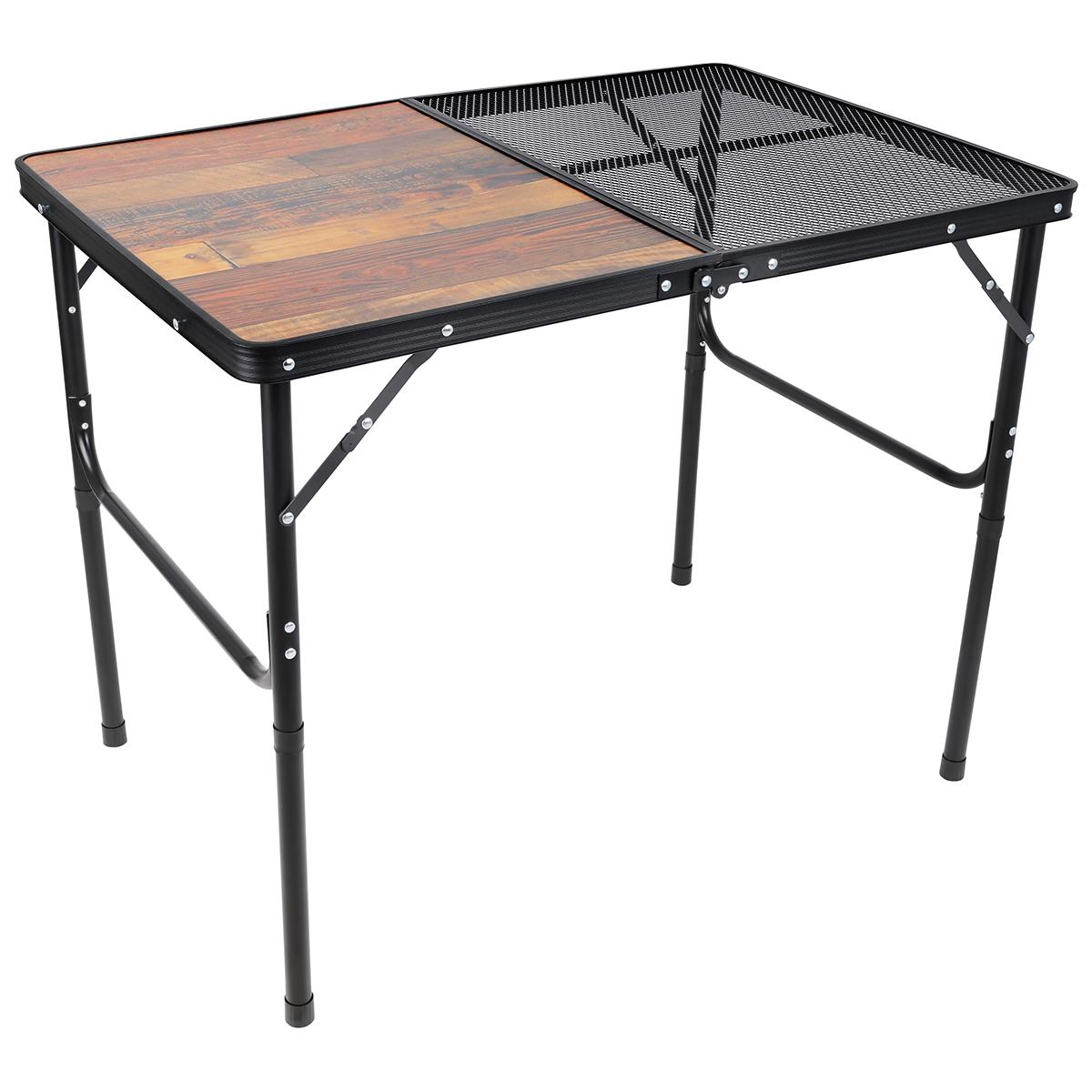 STOLIK TURYSTYCZNY SKŁADANY KEMPINGOWY 90X60X36-68CM SIATKA STALOWA DREWNO - obrazek 4