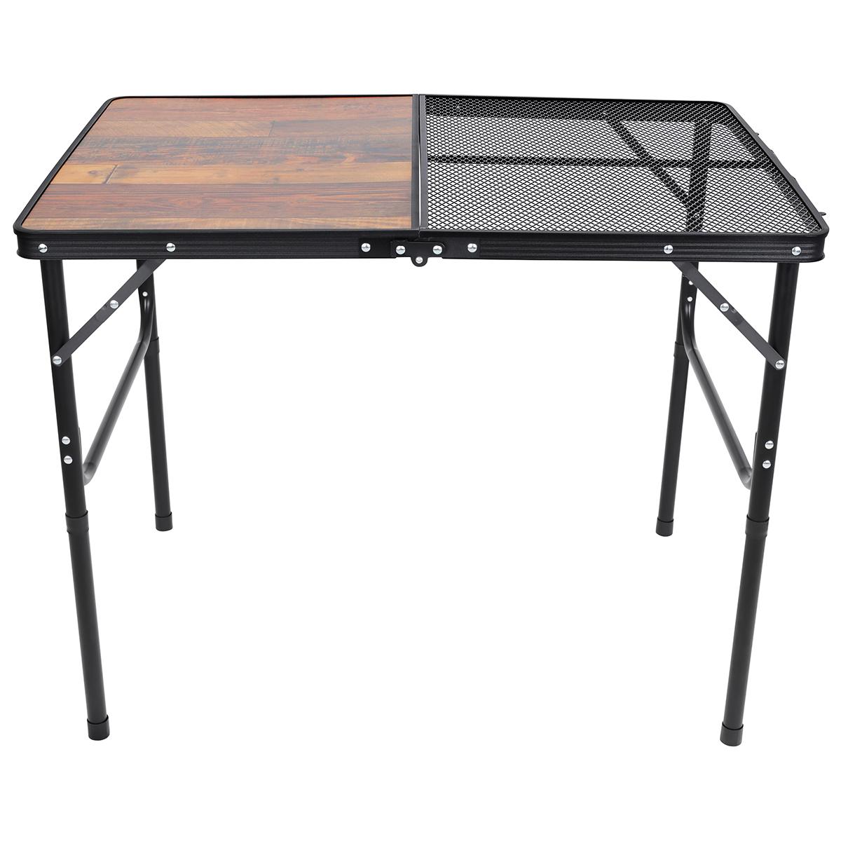 STOLIK TURYSTYCZNY SKŁADANY KEMPINGOWY 90X60X36-68CM SIATKA STALOWA DREWNO - obrazek 5